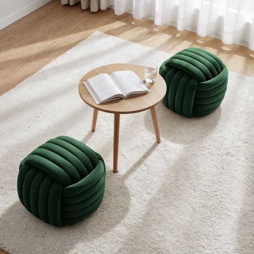 Pouf Tressé En Velours 53 Cm Nilo Vert Bouteille