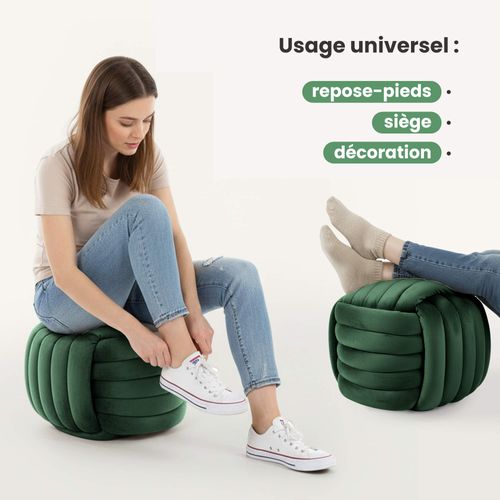 Pouf Tressé En Velours 53 Cm Nilo Vert Bouteille