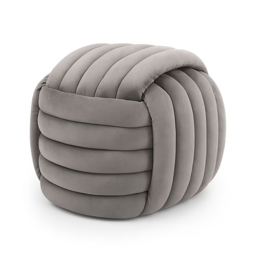 Pouf Tressé En Velours 53 Cm Nilo Gris Clair