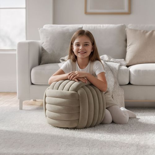 Pouf Tressé En Velours 53 Cm Nilo Or Beige