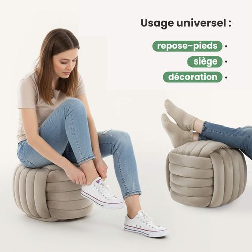 Pouf Tressé En Velours 53 Cm Nilo Or Beige