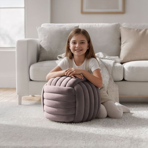 Pouf Tressé En Velours 53 Cm Nilo Rose Poudré