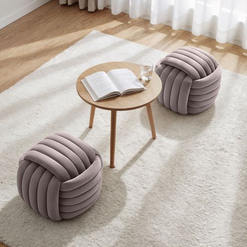 Pouf Tressé En Velours 53 Cm Nilo Rose Poudré