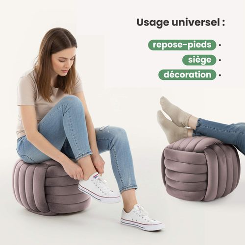 Pouf Tressé En Velours 53 Cm Nilo Rose Poudré