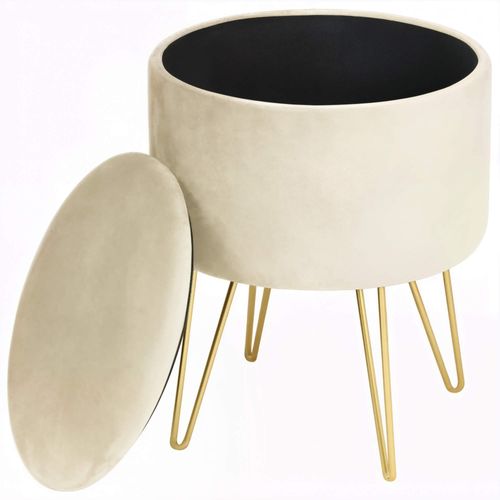 Pouf De Rangement Avec Couvercle Akord Lili Velour Colour Cachemire Hauteur 45 Cm