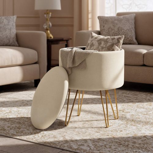 Pouf De Rangement Avec Couvercle Akord Lili Velour Colour Cachemire Hauteur 45 Cm