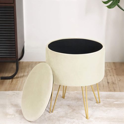 Pouf De Rangement Avec Couvercle Akord Lili Velour Colour Cachemire Hauteur 45 Cm