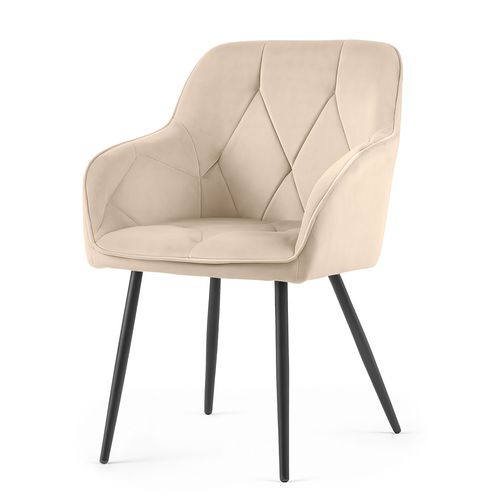 Lot De 2 Chaises En Velours Matelassées Diamante Beige Pieds Noirs