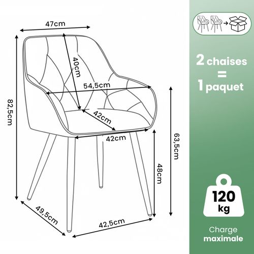 Lot De 2 Chaises En Velours Matelassées Diamante Beige Pieds Noirs