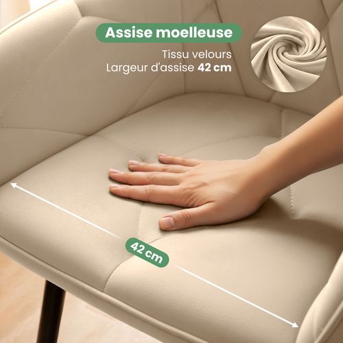 Lot De 2 Chaises En Velours Matelassées Diamante Beige Pieds Noirs