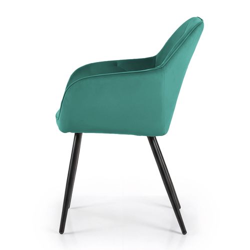 Lot De 2 Chaises En Velours Matelassées Diamante Vert Bouteille Pieds Noirs