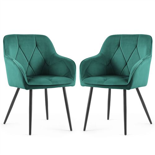 Lot De 2 Chaises En Velours Matelassées Diamante Vert Bouteille Pieds Noirs