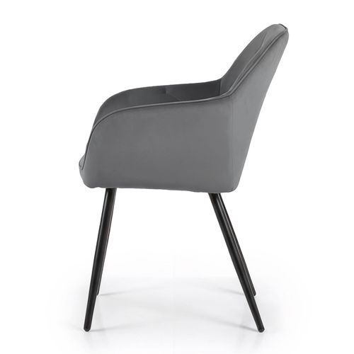 Lot De 2 Chaises En Velours Matelassées Diamante Anthracite Pieds Noirs