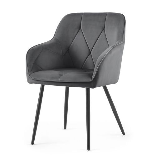 Lot De 2 Chaises En Velours Matelassées Diamante Anthracite Pieds Noirs