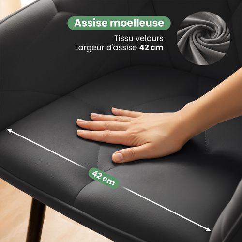 Lot De 2 Chaises En Velours Matelassées Diamante Anthracite Pieds Noirs