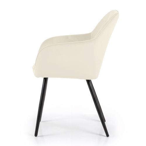 Lot De 2 Chaises En Velours Matelassées Diamante Crème Pieds Noirs