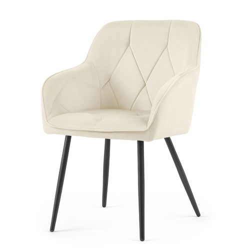 Lot De 2 Chaises En Velours Matelassées Diamante Crème Pieds Noirs