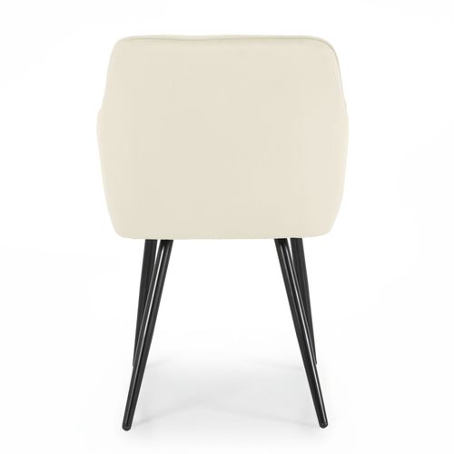 Lot De 2 Chaises En Velours Matelassées Diamante Crème Pieds Noirs