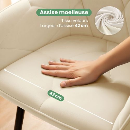 Lot De 2 Chaises En Velours Matelassées Diamante Crème Pieds Noirs