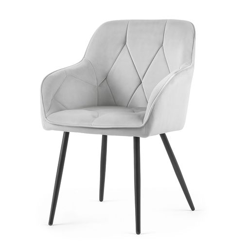 Lot De 2 Chaises En Velours Matelassées Diamante Gris Pieds Noirs