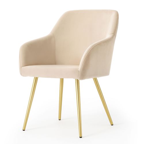 Lot De 2 Chaises En Velours Lisses Estelle Beige Pieds Dorés