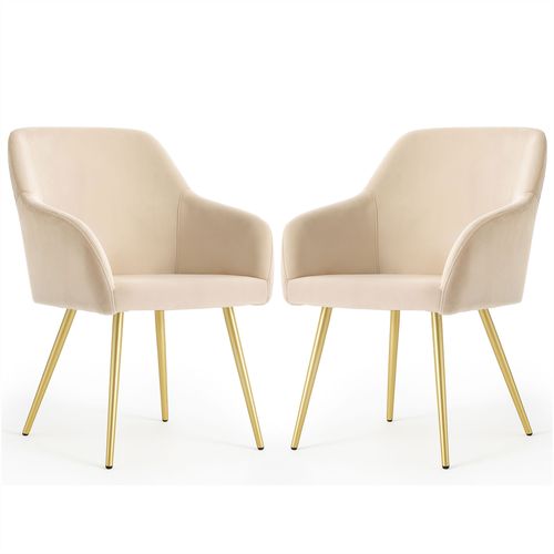 Lot De 2 Chaises En Velours Lisses Estelle Beige Pieds Dorés