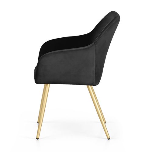 Lot De 2 Chaises En Velours Lisses Estelle Noir Pieds Dorés