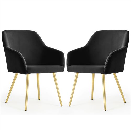 Lot De 2 Chaises En Velours Lisses Estelle Noir Pieds Dorés