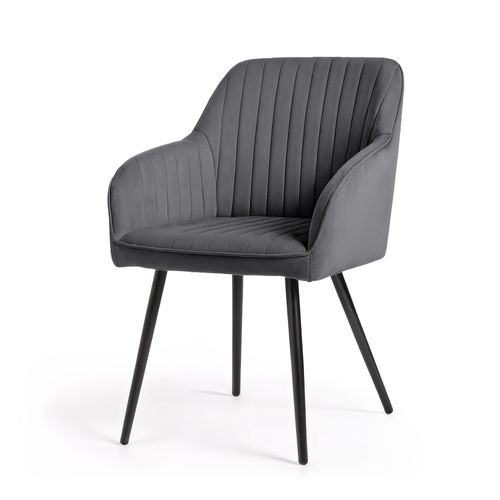 Lot De 2 Chaises En Velours à Surpiqûres Florence Anthracite Pieds Noirs