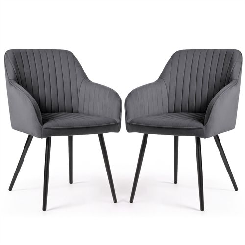 Lot De 2 Chaises En Velours à Surpiqûres Florence Anthracite Pieds Noirs