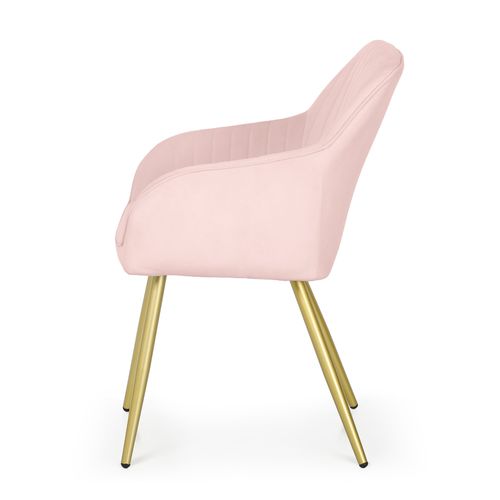Lot De 2 Chaises En Velours à Surpiqûres Florence Rose Poudré Pieds Dorés