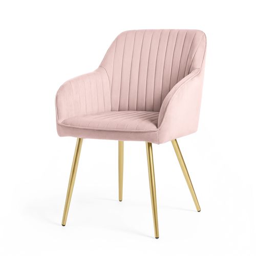 Lot De 2 Chaises En Velours à Surpiqûres Florence Rose Poudré Pieds Dorés
