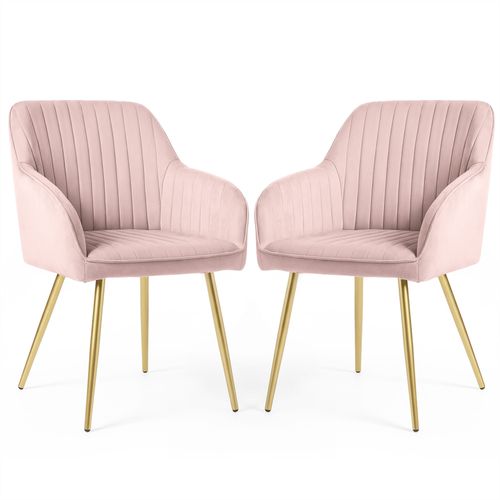 Lot De 2 Chaises En Velours à Surpiqûres Florence Rose Poudré Pieds Dorés