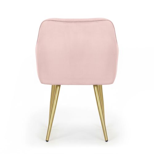 Lot De 2 Chaises En Velours à Surpiqûres Florence Rose Poudré Pieds Dorés