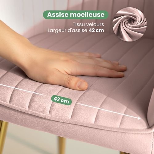 Lot De 2 Chaises En Velours à Surpiqûres Florence Rose Poudré Pieds Dorés