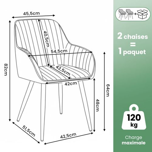 Lot De 2 Chaises En Velours à Surpiqûres Florence Gris Pieds Noirs