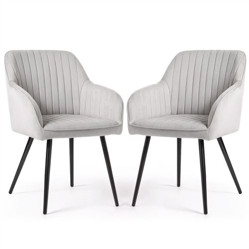 Lot De 2 Chaises En Velours à Surpiqûres Florence Gris Pieds Noirs