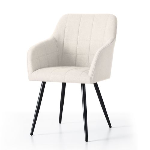 Lot De 2 Chaises Rembourrées à Surpiqûres Carrées Luxano Crème Pieds Noirs Tissu Lumos