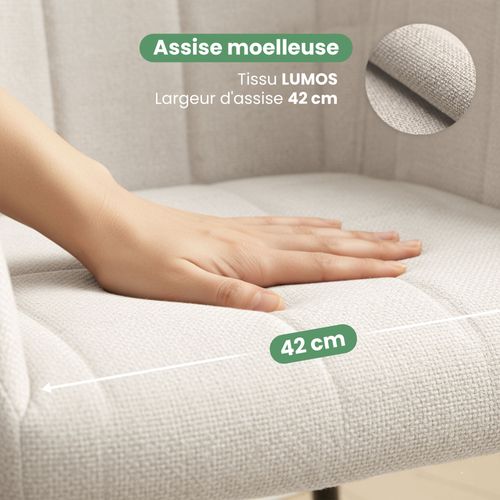 Lot De 2 Chaises Rembourrées à Surpiqûres Carrées Luxano Crème Pieds Noirs Tissu Lumos