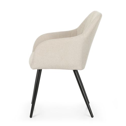 Lot De 2 Chaises Rembourrées à Surpiqûres Carrées Luxano Beige Pieds Noirs Tissu Lumos