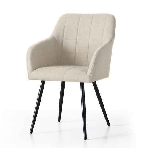 Lot De 2 Chaises Rembourrées à Surpiqûres Carrées Luxano Beige Pieds Noirs Tissu Lumos