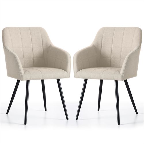 Lot De 2 Chaises Rembourrées à Surpiqûres Carrées Luxano Beige Pieds Noirs Tissu Lumos