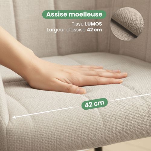 Lot De 2 Chaises Rembourrées à Surpiqûres Carrées Luxano Beige Pieds Noirs Tissu Lumos