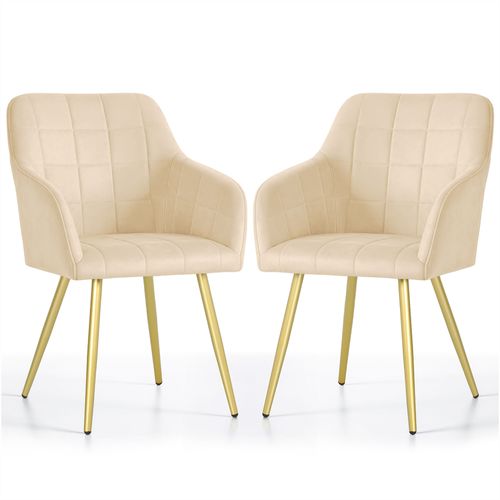 Lot De 2 Chaises Rembourrées à Surpiqûres Carrées Luxano Beige Pieds Dorés