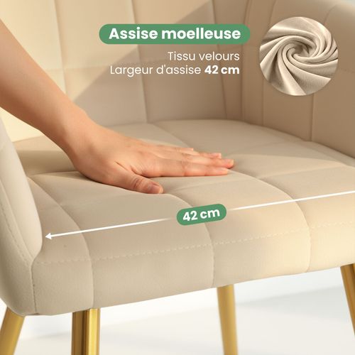 Lot De 2 Chaises Rembourrées à Surpiqûres Carrées Luxano Beige Pieds Dorés