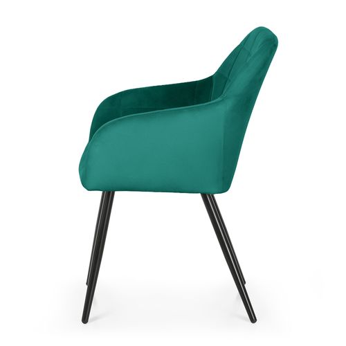 Lot De 2 Chaises Rembourrées à Surpiqûres Carrées Luxano Vert Bouteille Pieds Noirs