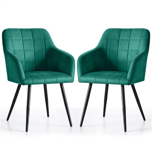 Lot De 2 Chaises Rembourrées à Surpiqûres Carrées Luxano Vert Bouteille Pieds Noirs