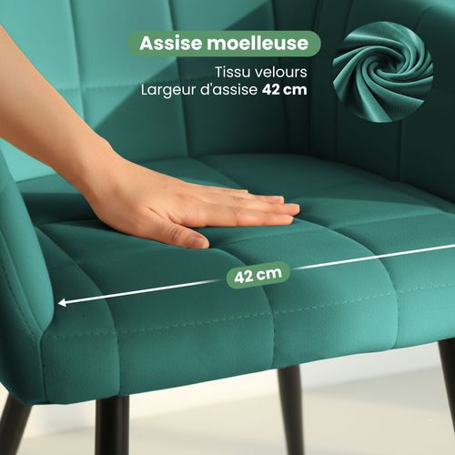 Lot De 2 Chaises Rembourrées à Surpiqûres Carrées Luxano Vert Bouteille Pieds Noirs