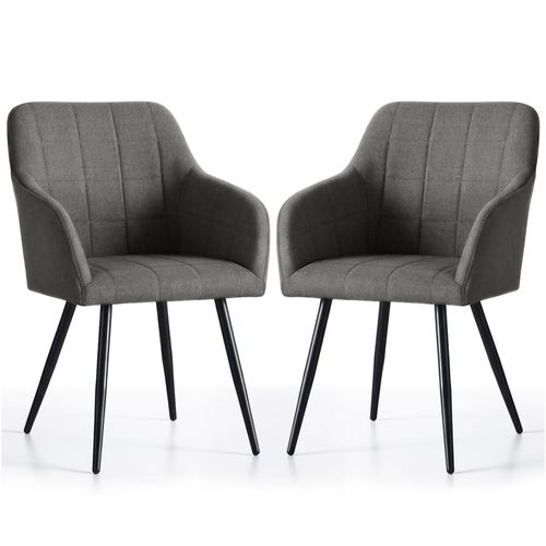 Lot De 2 Chaises Rembourrées à Surpiqûres Carrées Luxano Anthracite Pieds Noirs Tissu Lumos
