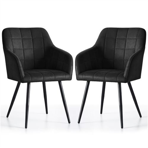 Lot De 2 Chaises Rembourrées à Surpiqûres Carrées Luxano Noir Pieds Noirs